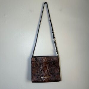 Brahmin Katie Snakeskin Embossed Leather Crossbody Bag Size Medium Brown